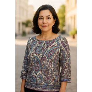 J Jill Womens Paisley Popover Top Size L Split Back Career Office Boho Colorful